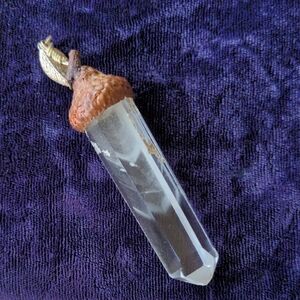 Natural Quartz Crystal Wand / Pendulum, Two Inner Phantom Crystals, Acorn